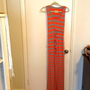 Nicole Miller Artelier Ruched stripe maxi dress M GUC. Sewed holes for tag small